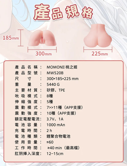 MOMONII 美姬系列 生腰美臀 桃之姬 真人感體驗＋震動＋APP操控 大型固定式 超厚實美臀 電動飛機杯 情趣用品