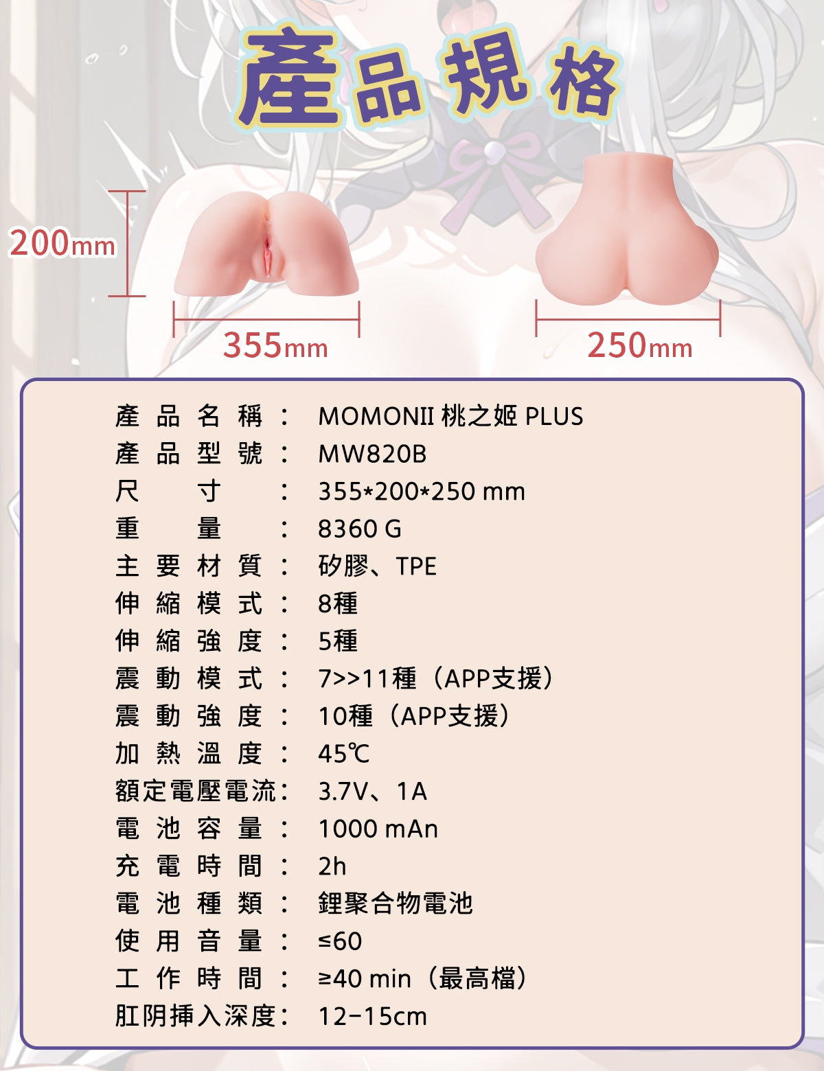 情趣夢天堂聯名【桃之姬 Plus】大型仿真美臀 電動伸縮&震動名器 飛機杯(贈藍牙音響+夢醬香片+潤滑液+吸濕棒)僅限宅配
